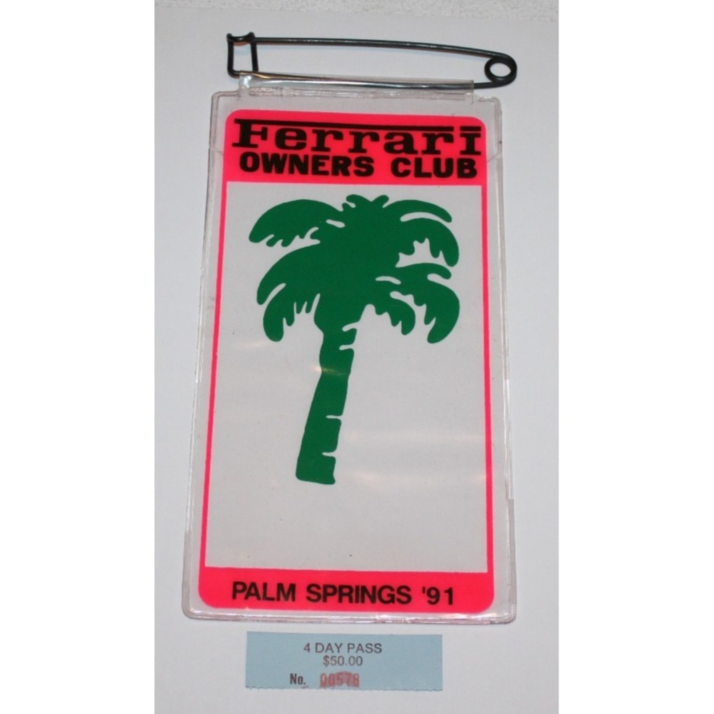 vintage 1991 Ferrari Owner's Club ticket pass holder + pass stub Palm Springs CA